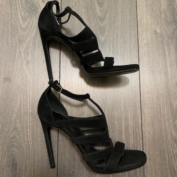 Saint Laurent Black Suede Gladiator Stiletto Heels Size 8.5 - Picture 2 of 10
